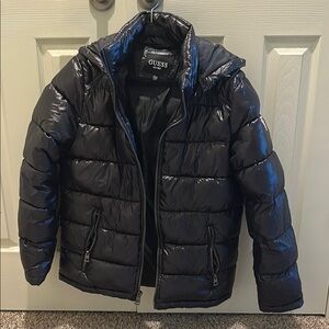 Guess Black Quilted Puffer Jacket with High Collar